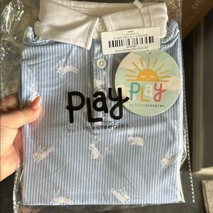 Little Sleepies Blue Striped Polo Shirt